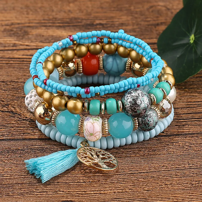 Bohemia Multilayer Bracelet Set With Yellow Beads Tassel Tree Of Life Pendant And Charm For Women Ethnic Fashion Boho Jewelry Gift From Fashion12358 2.19 DHgate.Com