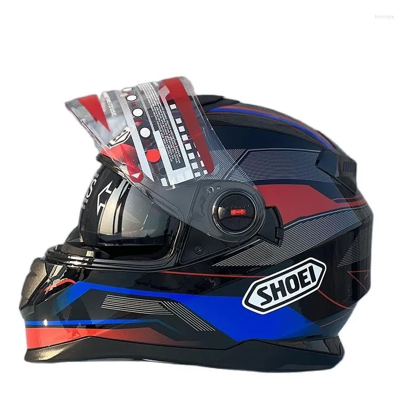 Motorradhelme, ECE-geprüft, Schwarz/Blau, Doppellinsen-Integralhelm, stilvoller, schnell öffnender Racing-Casco-Casque