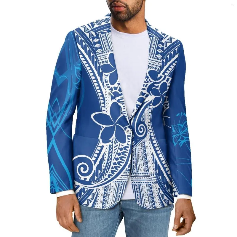 Men's Suits Polynesian Tribal Fijian Totem Tattoo Fiji Prints Fashion Casual Business Officewear Elegant Slim V-Neck Suit Coat