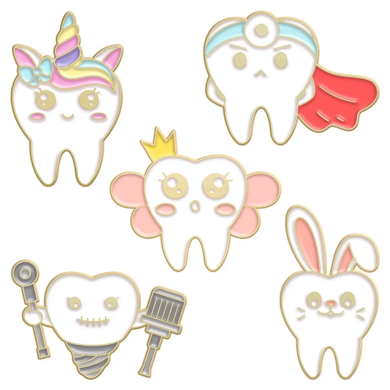 Cute Lovely Cartoon Tooth Brooch Pins for Children Boys Girls Metal Alloy Enamel Kids Tooth Brooches Student Hat Backpack Clothes Lapel Pins Badge Jewelry Gift