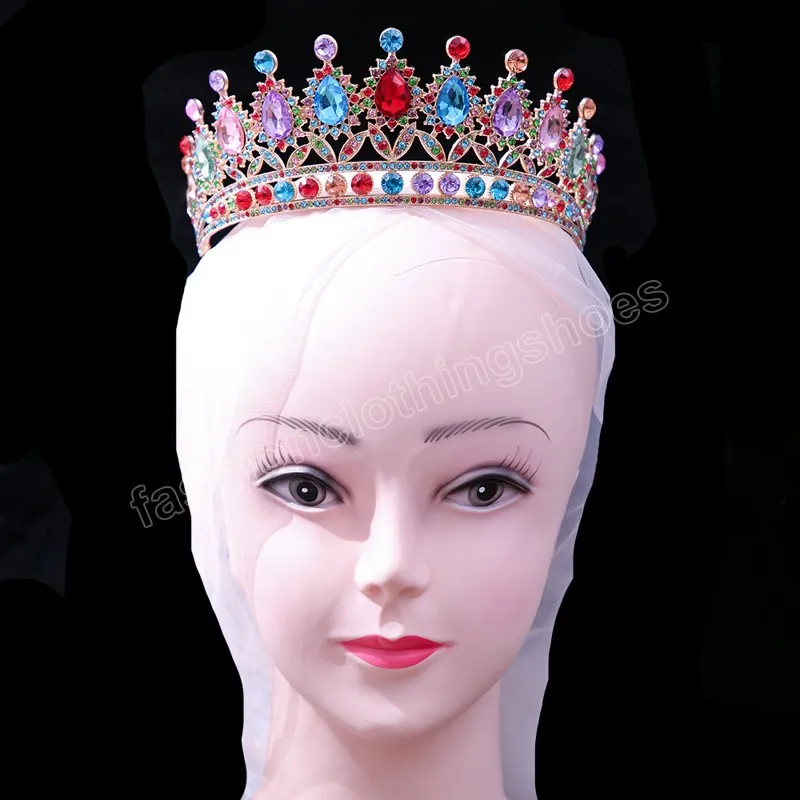 Multicolor Crystal Tiara för kvinnor flickor bröllop födelsedagsfest brud brud krona huvudbonnar hår smycken