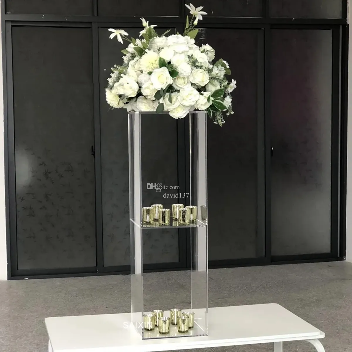 Carré clair en matière acrylique double couche pour chandelier de mariage bougeoir porte-fleurs 882