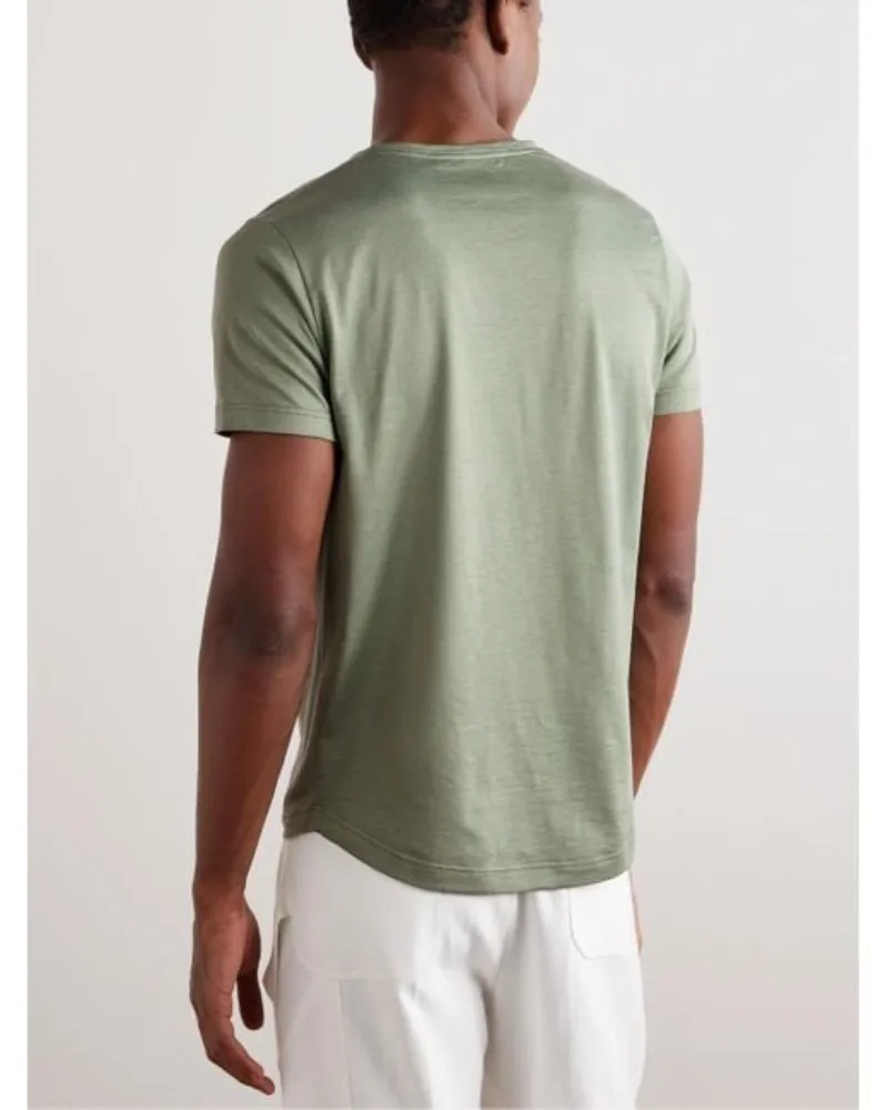 Designer Hommes T-shirt Loro Piana Hommes Vert Soie Et Coton-mélange T-shirt Manches Courtes Hauts T-shirt D'été