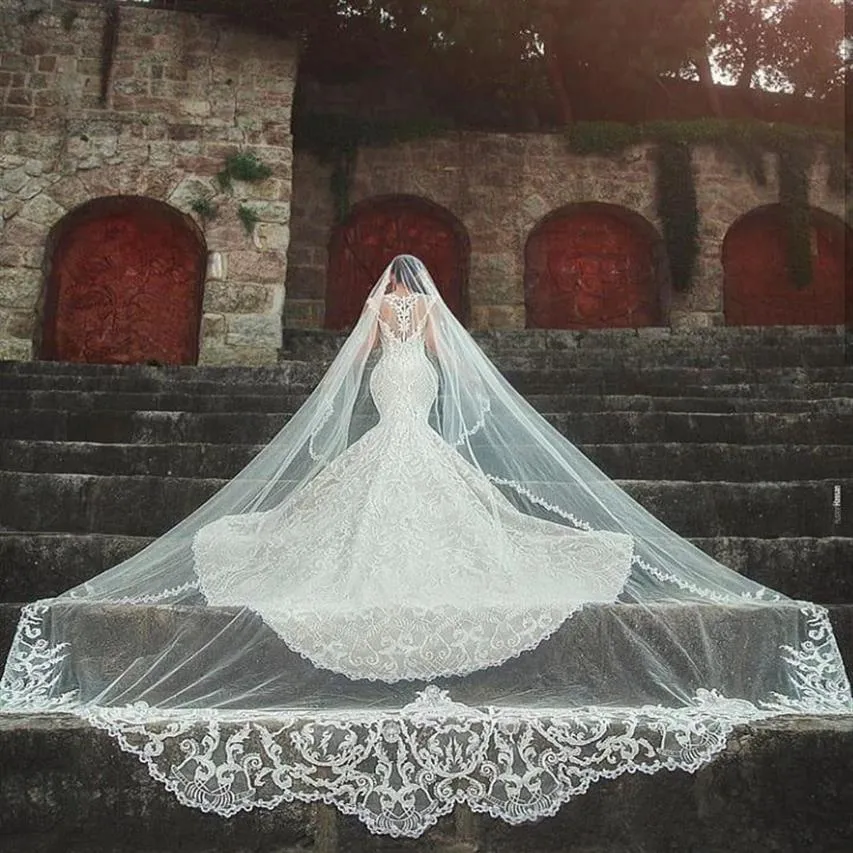 Verkauf von kapellenlangen Brautschleier mit Applikationen auf Lager, lange Brautschleier 2019, Vestido De Noiva Longo Hochzeitsschleier223V