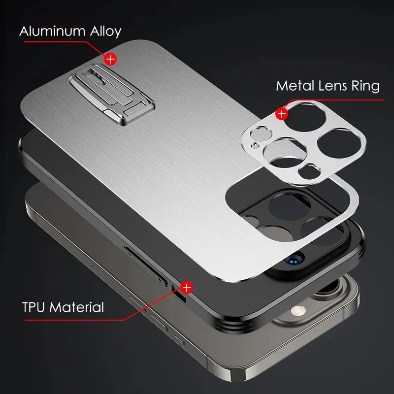 Custodia telefono in alluminio di lusso iPhone 14 13 Pro Max Plus Metal Lens Protection TPU Frame di disegno Coperchio