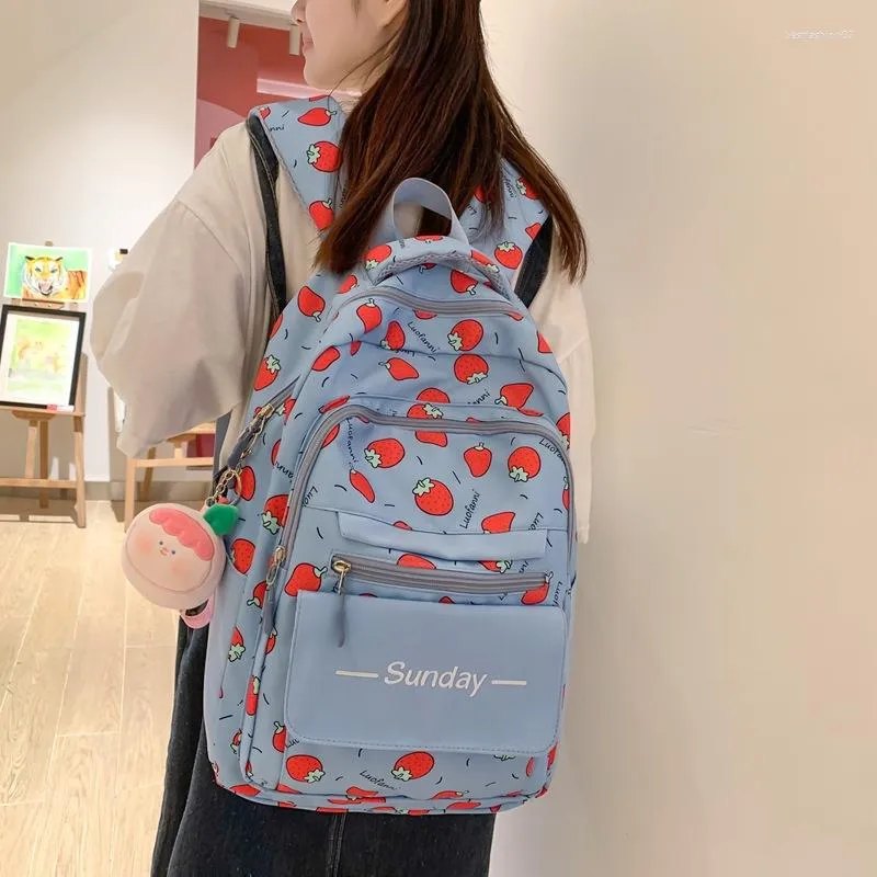 Strawberry Print Waterproof Shoulder Bag For Girls Large Capacity Canvas Schoolbag For Secondary Students Travel And Casual Use From Bestfashion07 26.25 DHgate.Com