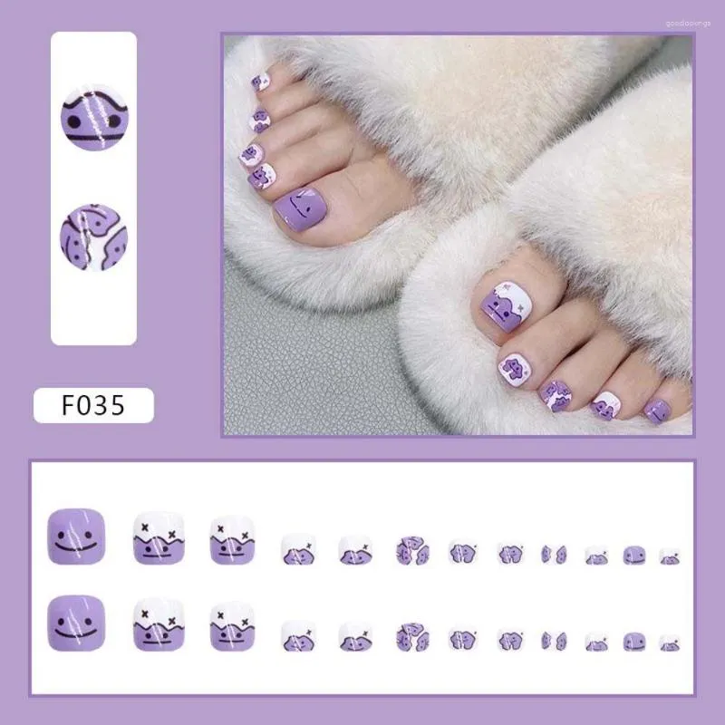 Faux Ongles Mode Femmes Faux Orteil Solide Couleur Pleine Couverture Fleur Pieds Artificiel Avec De La Colle