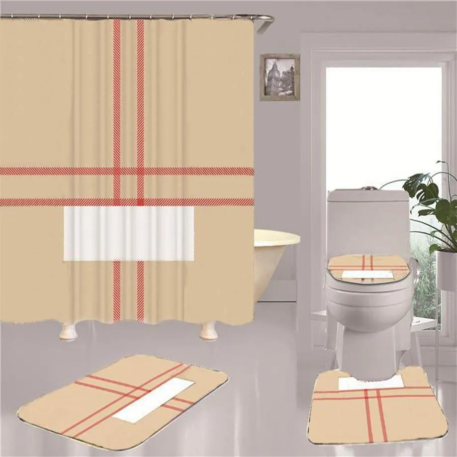 Cool Print Rideaux De Douche Ensembles De Haute Qualité Quatre Pièces Must Set Salle De Bains Anti-peeping Antidérapant Déodorant Bain Toilette Mats254V