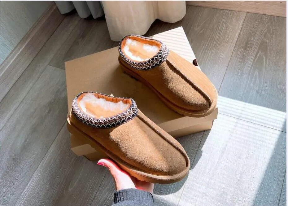 Kvinnor Tasman tofflor kastanj päls glider fårskinn shearling tazz nya mules ultra mini plattform stövlar slip-on skor mocka övre komfort höst vinter u7