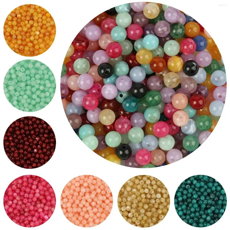 Perles 6 8 10mm Imitation Agates Jades Acrylique Multicolore Lâche Perle Ronde Entretoise Pour La Fabrication De Bijoux DIY Bracelet Charms Boucles D'oreilles