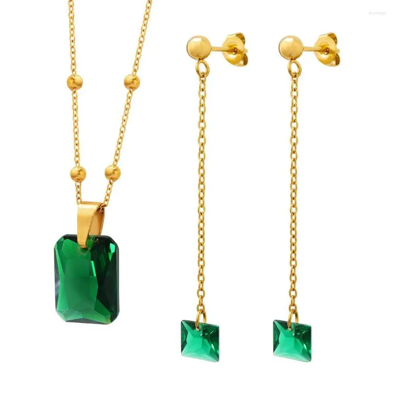 Collier boucles d'oreilles ensemble mode paon vert émeraude Zircon pendentif et boucle d'oreille pour les femmes