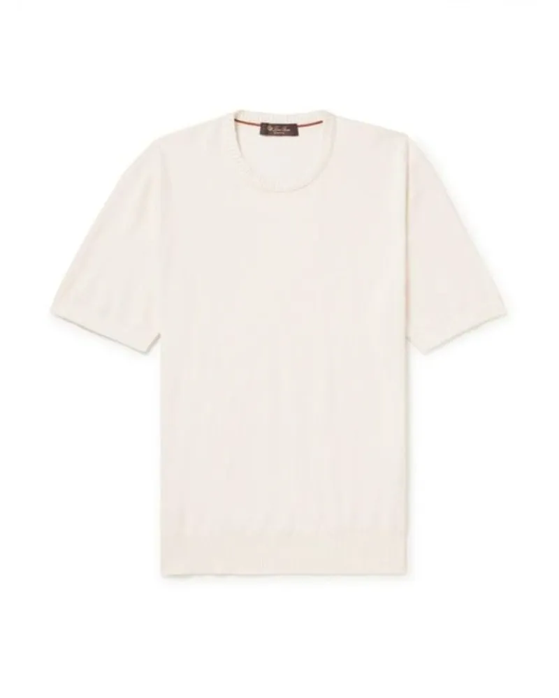 Designer Hommes T-shirt Loro Piana Hommes Blanc 70% Coton Et Soie-mélange Pick T-shirt Manches Courtes Tops D'été T-shirt