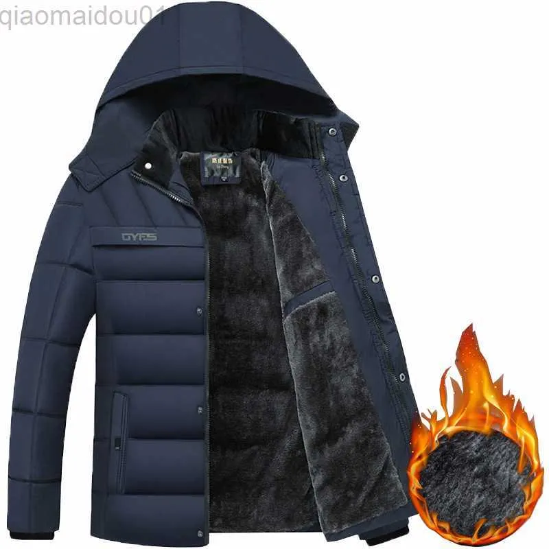 Jaquetas masculinas 2022 nova moda com capuz casaco de inverno masculino grosso quente jaqueta de inverno à prova de vento presente para pai marido parka l230721