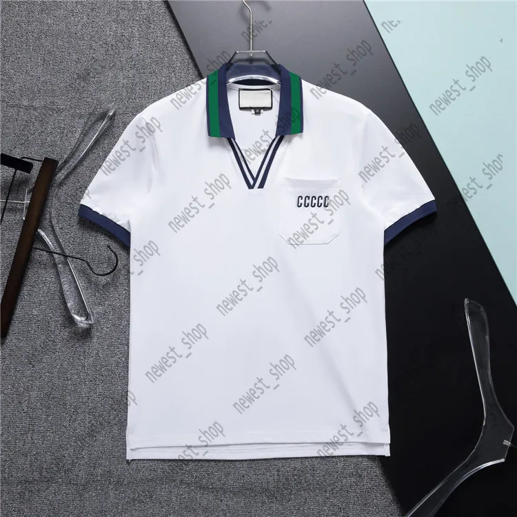 Sommer Herren Plus Tees Polos 23SS Männer Designer T-Shirt Damen Taschenbriefdruck Poloshirts Damen Kragen Streifen T-Shirts Straßenrevers T-Shirt Rot Weiß T-Shirt