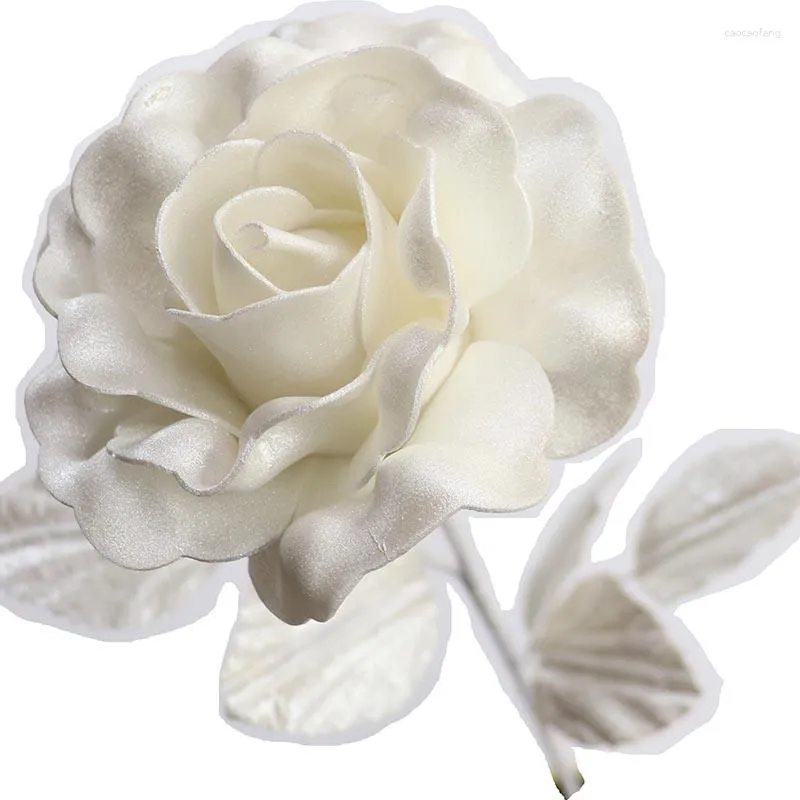 Kwiaty dekoracyjne 10pcs/Lot White Rose Artificial Flower Pe Flash for Home Wedding Decoration Single Christmas Party Fake Branch
