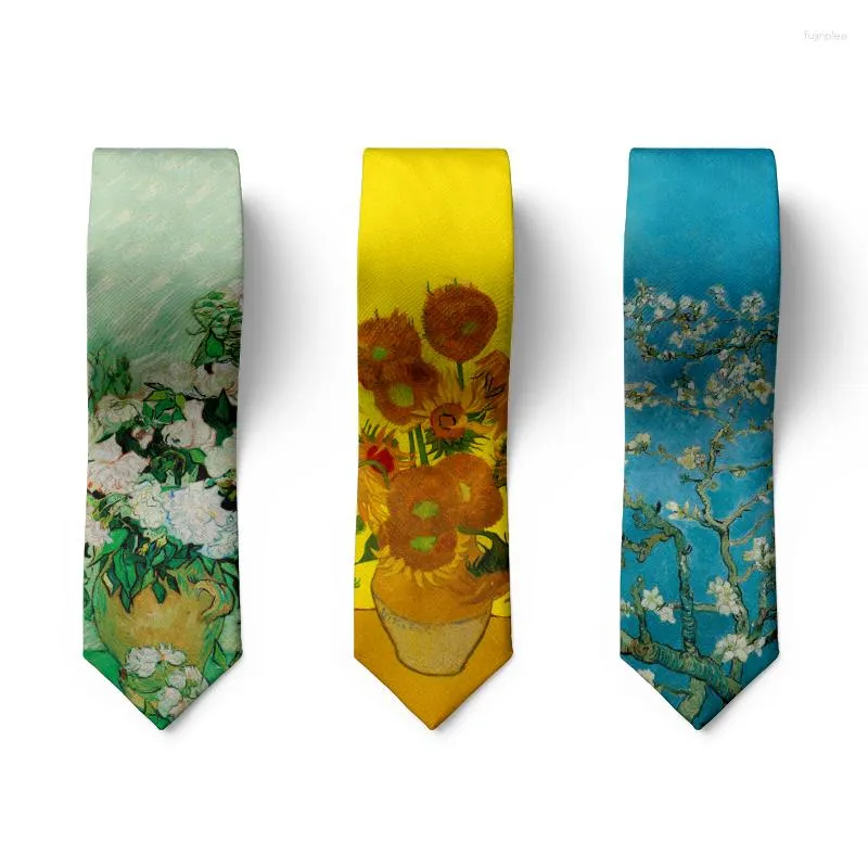 Bow Ties Men's Oil Sunflower Print Tie For Men High Quality Classic Monet Gentleman Neckties Party Matching Slim Fit Funny