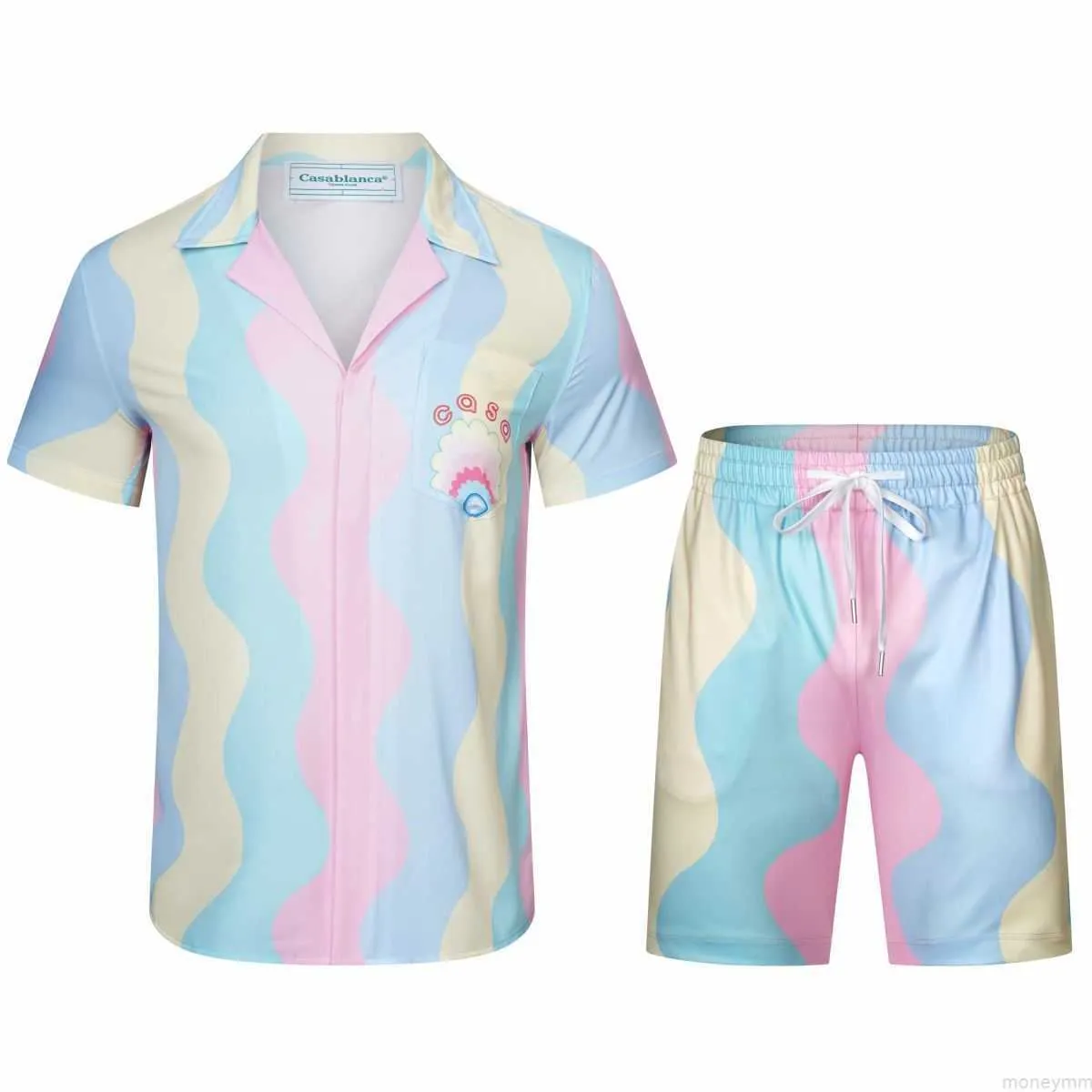CASA Designer Fashion Clothing Рубашки для спортивных костюмов 2023 Новый Casablanca Light Wave Light Fan Рубашка с коротким рукавом мужской женский набор