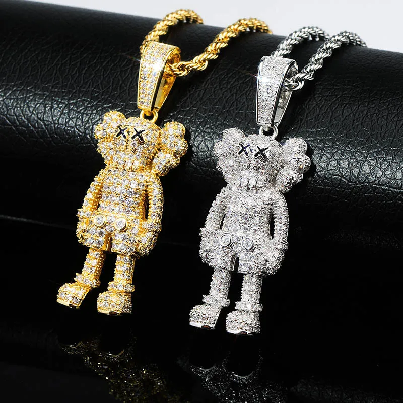 Hip Hop Rapper diamant brillant pendentif collier en or Sesame Street dessin animé poupée pendentif micro-insert bijoux en zircon boîte de nuit Chandail chaîne de corde chaîne de torsion 1492