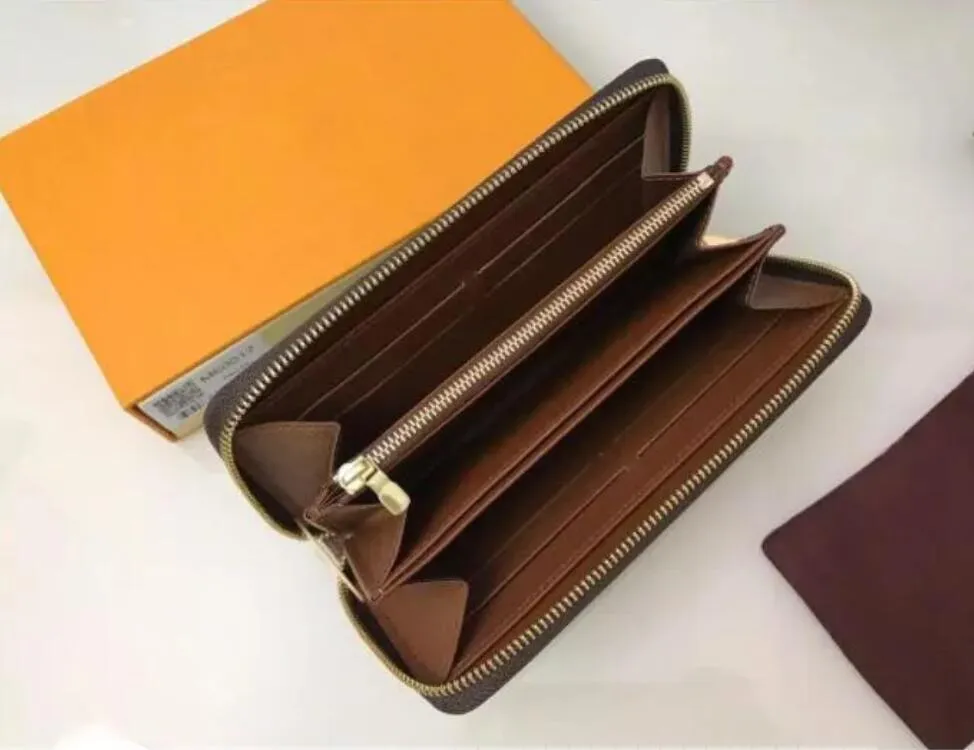 Mode kvinnliga plånbok pu läder plånbok ensamstående blixtlås plånböcker dam damer lång klassisk handväska med kort orange låda 15 färg