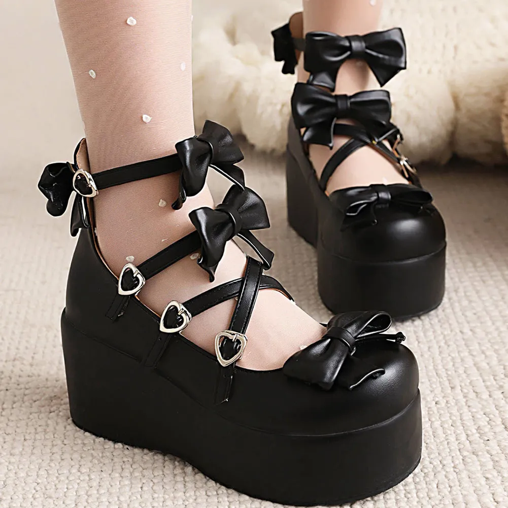 Dress Shoes Women Bow Decor Chunky Heeled Ankle Strap Pumps Preppy Outdoor Mary Jane Shoes 230721