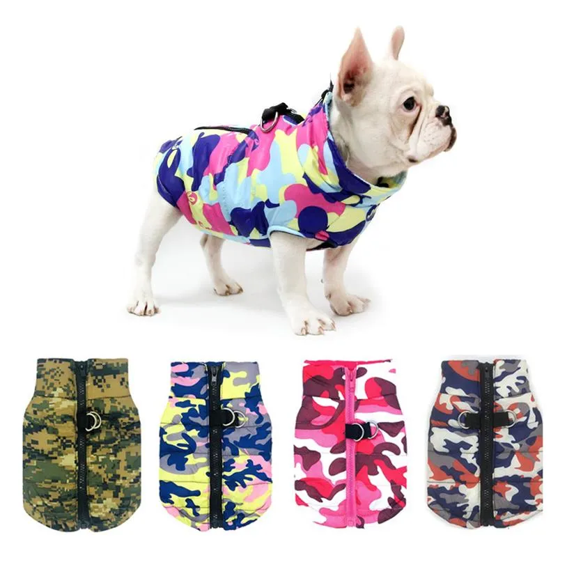 Imperméable Chien Vêtements D'hiver Veste Pour Animaux De Compagnie Coton Chaud Camouflage Gilet Pour Petits Chiens Chiot Manteau Bouledogue Français Vêtements Chat Suit295l