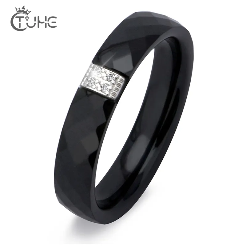 Unika keramiska svarta ringar kvinnor 4mm vit ring för kvinnor india sten kristall komfort bröllop ringar engagemang märke smycken