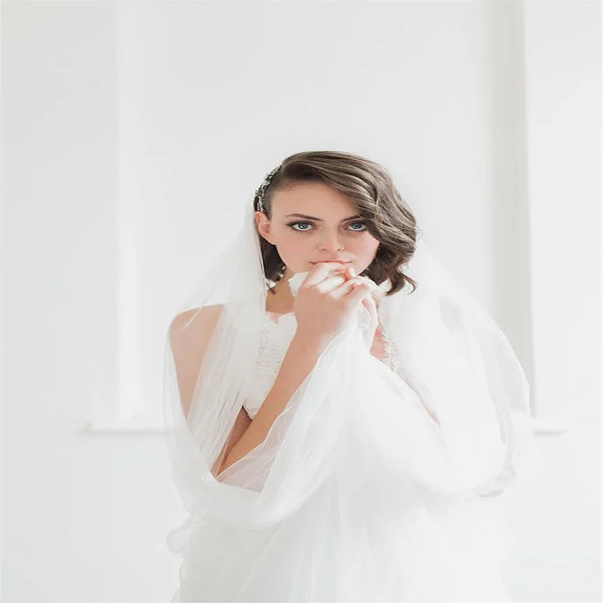 Sell One Layer White Ivory Champagne Wedding Veil Cut Edge Tulle Bridal Veil Tulle with comb 160a174c