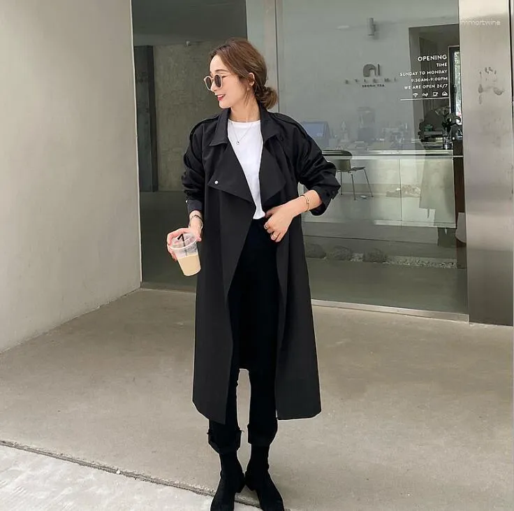 Women's Trench Coats Temperament Women Korean Style Long Buttoned Coat (with Belt)