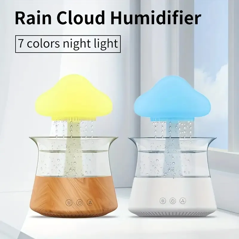 Diffuseur d'arôme d'humidificateur de goutte de pluie avec 7 lumières de couleurs et diffuseur ultrasonique de vitesse de pluie réglable pour la relaxation de bureau à la maison de chambre à coucher de salon de nuit