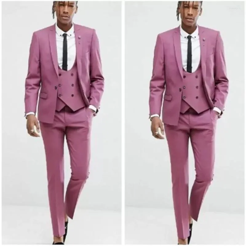 Garnitury męskie Zestawy Blazer Tuxedo Costume Purple Kurtka Suit for Men Wedding 3 sztuki Niestandardowe szczupłe sukienki na imprezę