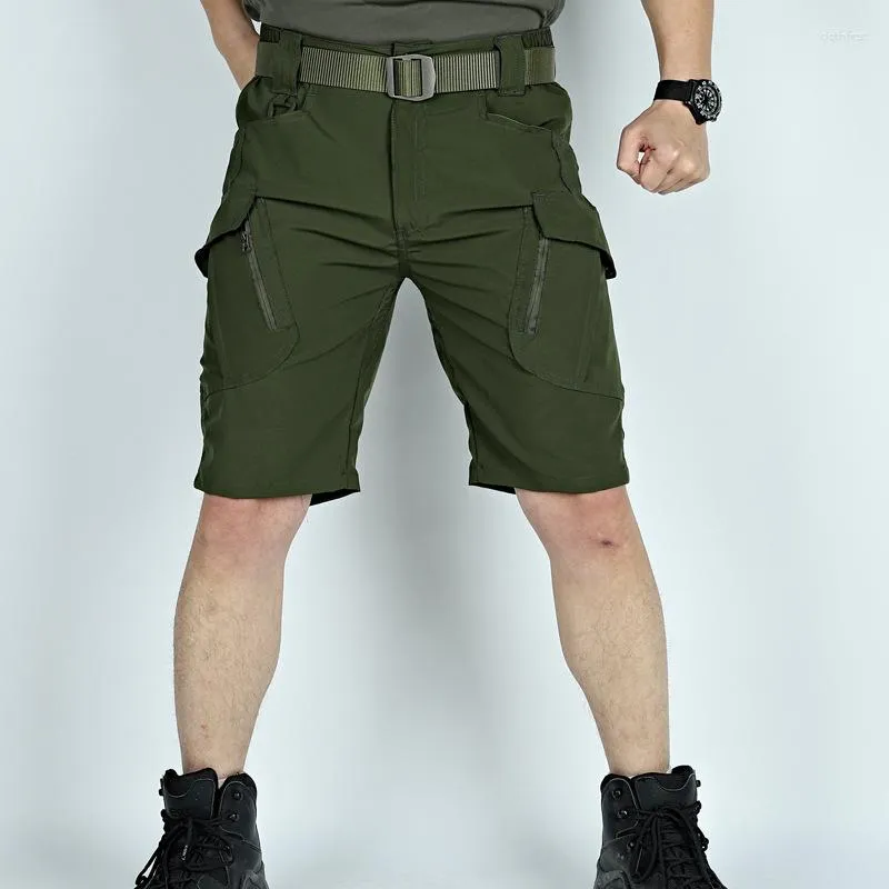 Shorts Masculino Masculino Tático Verão Múltiplos Bolsos Elasticidade Militar Tático Calças na Comprimento do Joelho Ao Ar Livre À Prova D' Água Exército Cargo