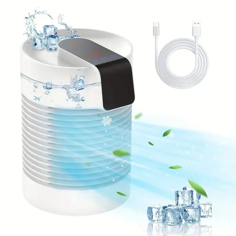 1 ventilador de refrigeración por agua, ventilador de aire, aire acondicionado portátil, humidificador, purificador 4 en 1 enfriador evaporativo con 3 velocidades, mini ventilador de escritorio de refrigeración USB AC para dormitorio