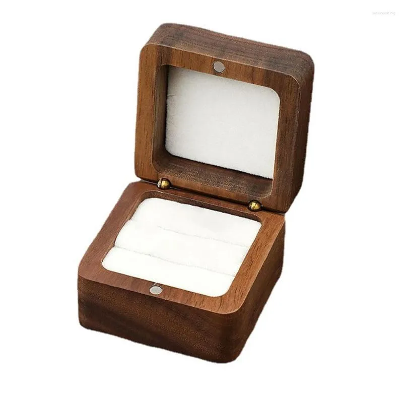 Jewelry Pouches Wood Square Box Wedding Ring Case Double Slot Pendent Organizer Luxury Packaging Holder Homeware Decoration