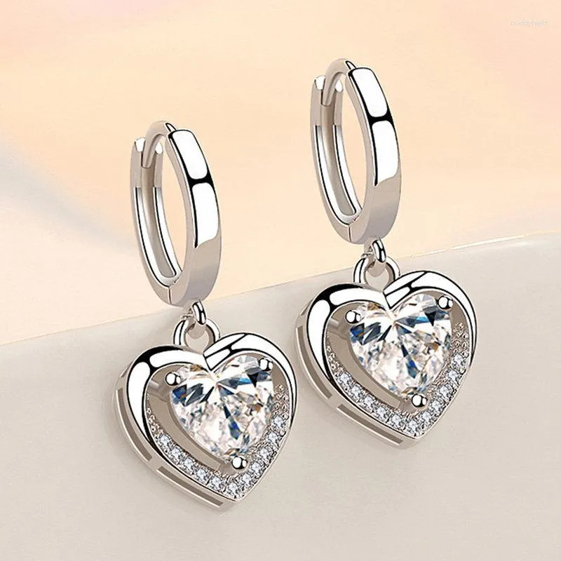 Dangle Earrings S925 Sterling Silver 30MM Colored Heart Large Zircon For Women Fashion Engagement Wedding Gift Jewelry