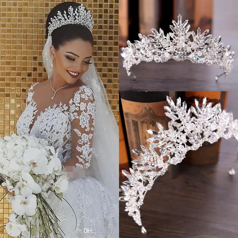 Billiga silver bling tiaras krönar bröllop hår smycken krona kristall mode kväll prom party klänningar tillbehör headpieces2252