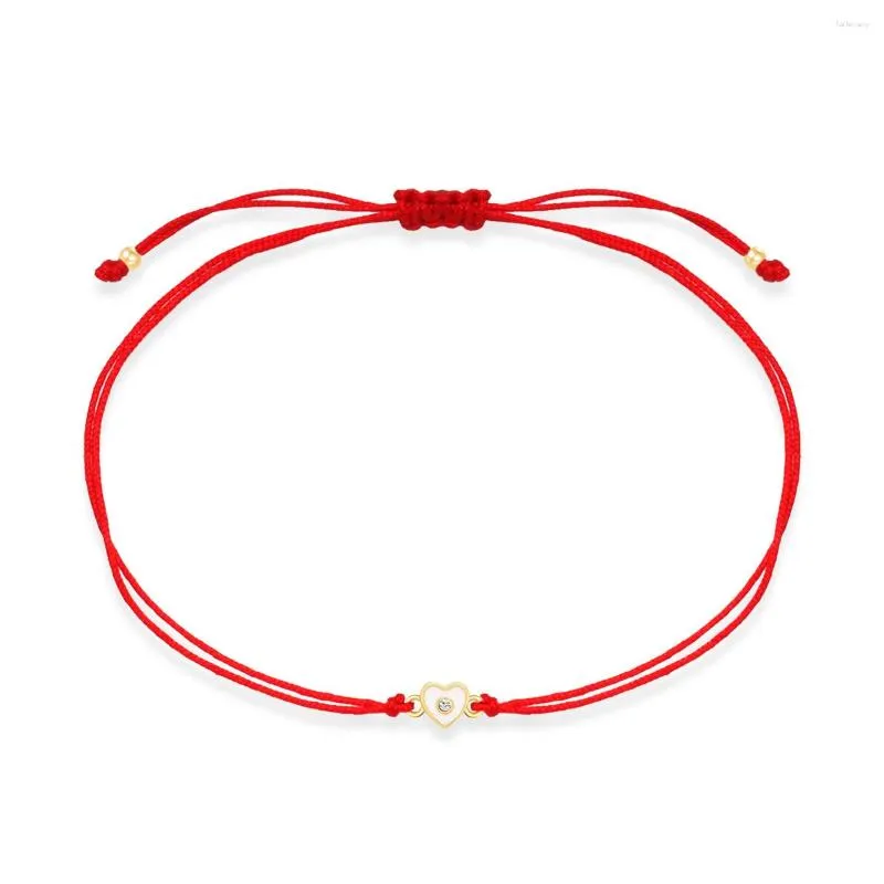 Charm Bracelets One Nice Cubic Zirconia Stone Mini Peach ForeverLove Heart Bracelet Women White Enamel Small Cute Red String Jewelry