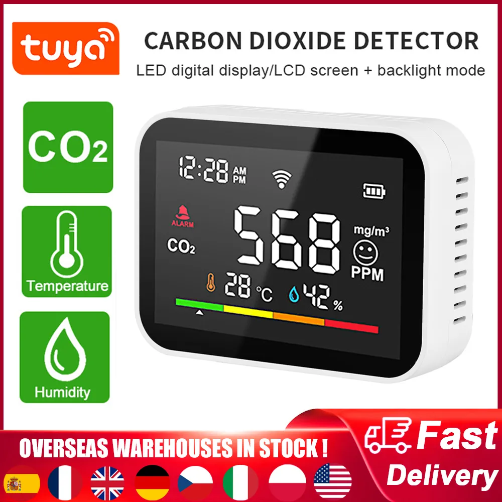 Analizzatori di carbonio Tuya WiFi Smart Misuratore di CO2 Rilevatore di anidride carbonica Tester di umidità della temperatura Analizzatore di gas Monitor multifunzionale della qualità dell'aria 230721