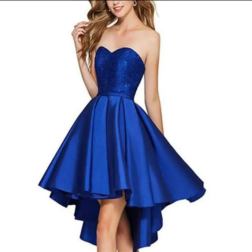 Sweetheart Graduation Dresses Satin High-low A Line Short Homecoming Cocktail Party Prom Gowns Mini Skirt320A