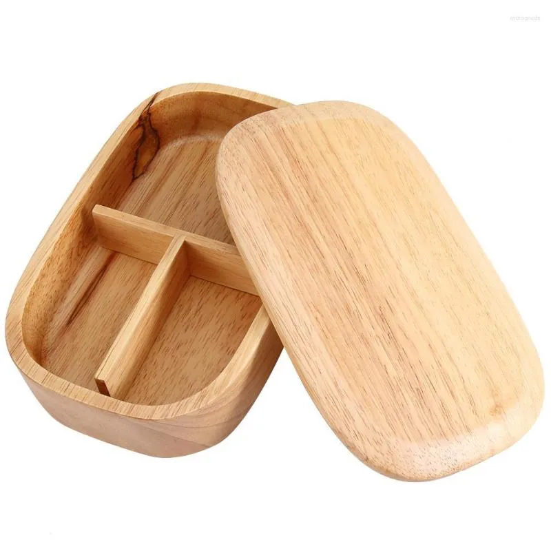 Dinnerware Sets 1pcs Wooden Lunch Box Storage Container School Picnic Square Bento