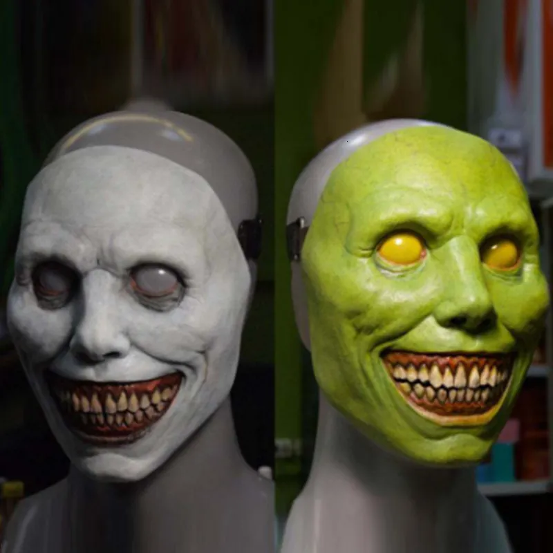 Masques de fête Décorations d'Halloween Masque d'horreur drôle Smile White Eyed Demon Latex Headgear Haunted House Dress Up 230721