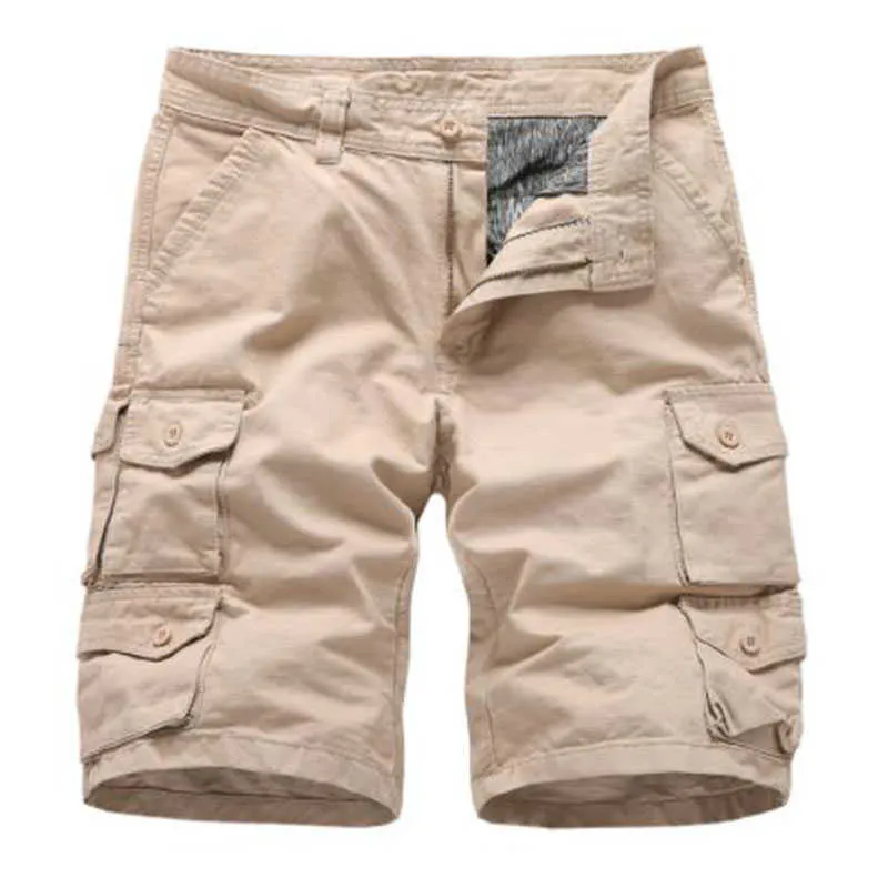 Men Casual Cotton Shorts Summer 2022 Mens Cargo Shorts Solid Multi Pocket Male Knee Length Comfortable Bermuda Short Pants