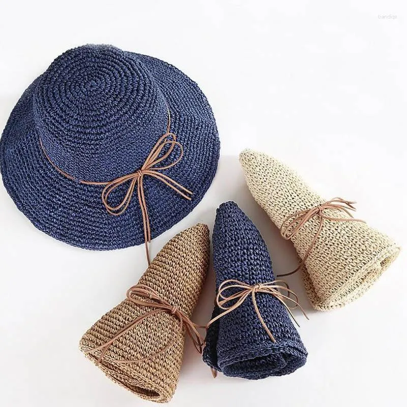 Wide Brim Hats Doit Simple Women Straw Summer Sun For Lady Folding Bow Beach Adults Female Sunscreen Cap