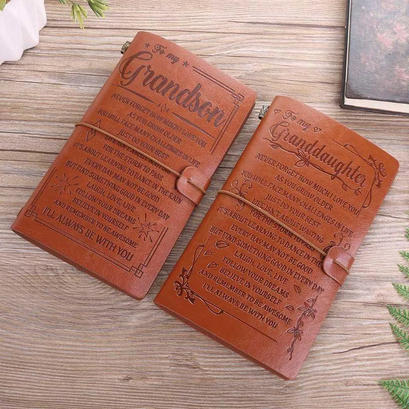 Vintage Engraved Faux Leather Journal Notebook Diary To Grandson Granddaughter Notepad Office Supplies C26