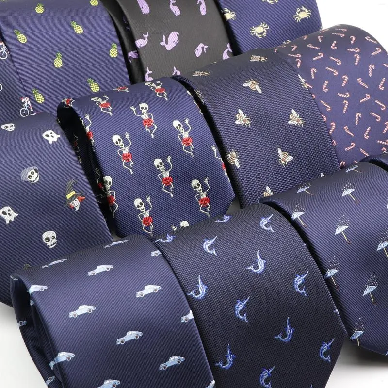 Bow Ties Classic Navy Blue Neckties Fashion Men Animal Fruits Floral Wedding Jacquard Woven Silk Man Solid Skinny Neck Tie