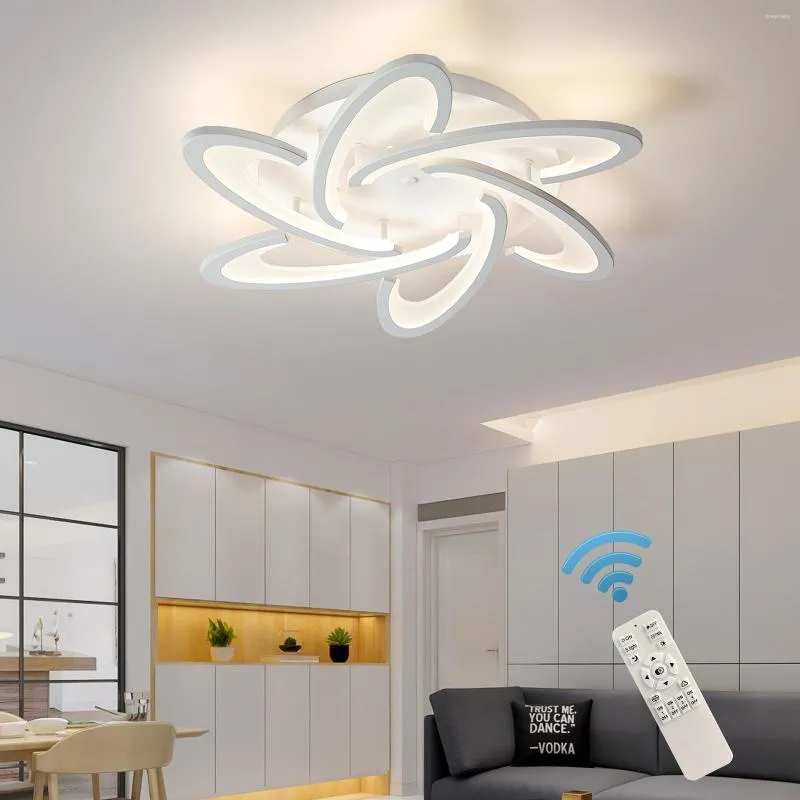 Plafonniers Dimmable LED Lampe Moderne Encastré Lustre Avec Télécommande En Métal Acrylique Luminaire Pour Vivre 65 W/9
