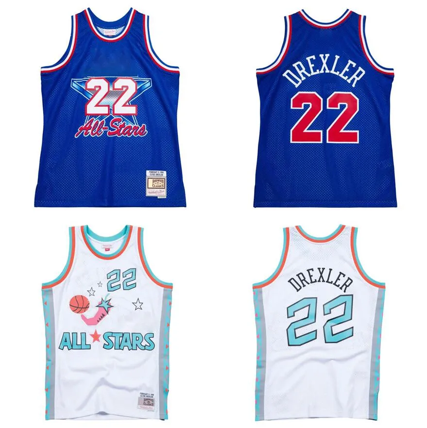 디자이너 커스텀 농구 저지 Clyde Drexler 1989 1992 1996 올스타 미첼과 네스 남성 여성 청소년 S-6XL 유니폼