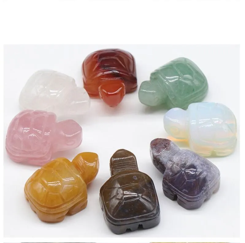 Natural Stone Carving 1 inch Tortoise Shape Crafts Ornaments Rose Quartz Crystal Healing Agate Animal Decoration