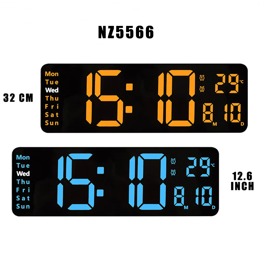16 Inch Digitale Wandklok Met Afstandsbediening - Groot LED Display Met Datum, Tijd En Temperatuur IJsblauw