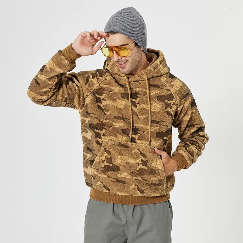 Felpe con cappuccio da uomo Felpa con cappuccio e in cashmere autunnale da uomo per maglione di agnello Camouflage invernale Trendy Top con cappuccio