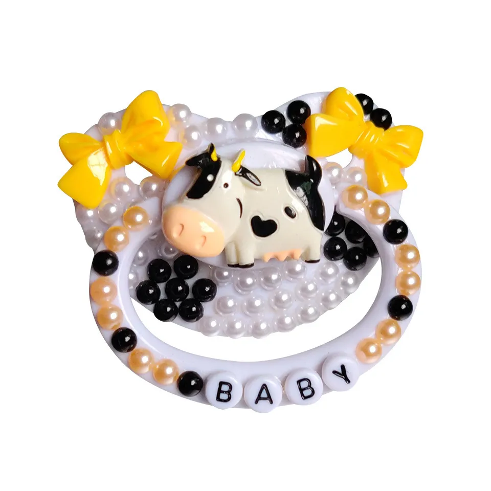 Baby Teethers Toys 100% Handmake Cute little cow Pattern Ciuccio formato adulto Ciuccio per bambino adulto Silicone Daddy Girl 230721